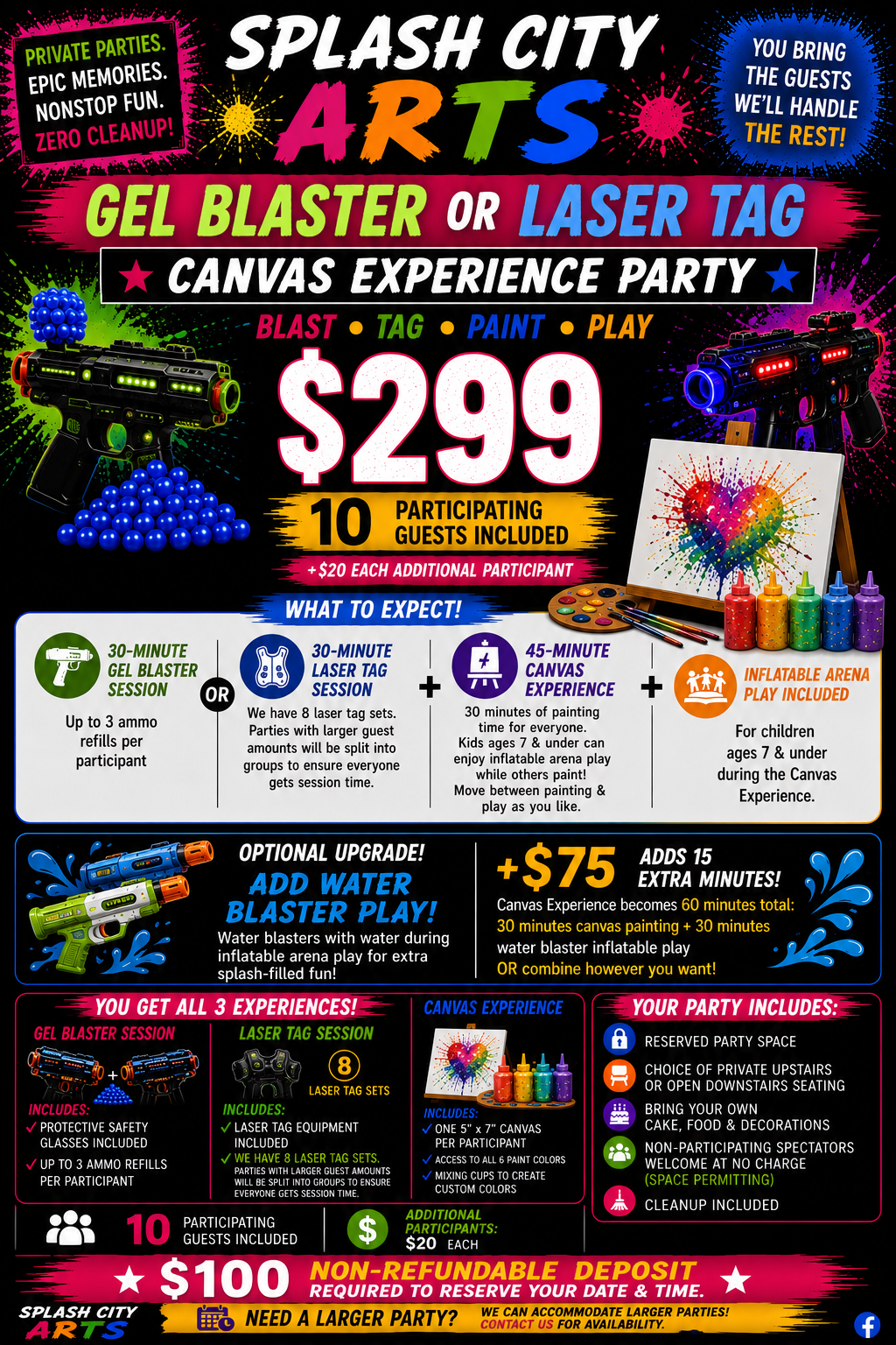 Gel Blaster OR Laser Tag + Canvas Experience Party — $299