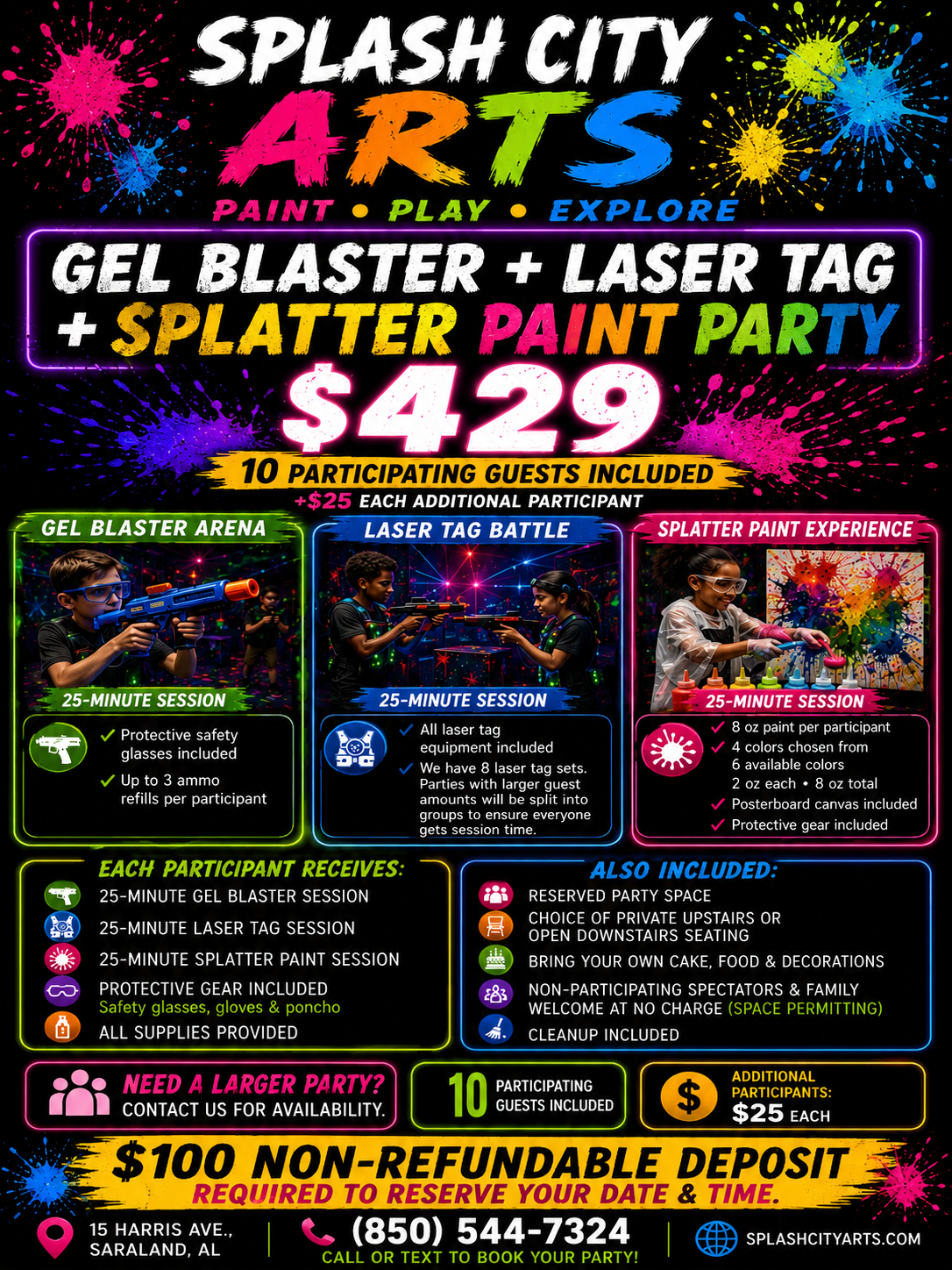 Gel Blaster + Laser Tag + Splatter Paint Party — $429