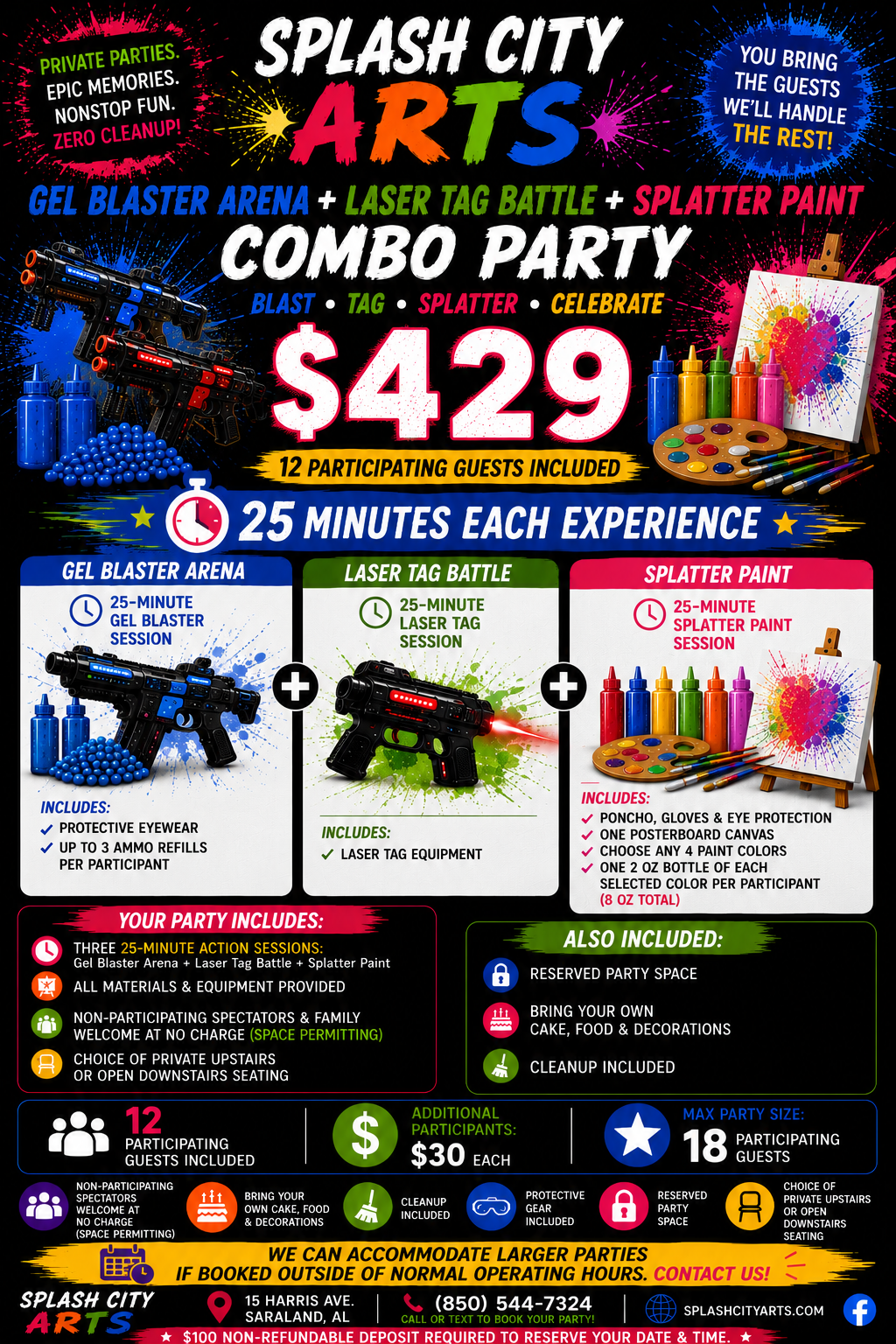 Gel + Laser + Splatter Combo Party - $429