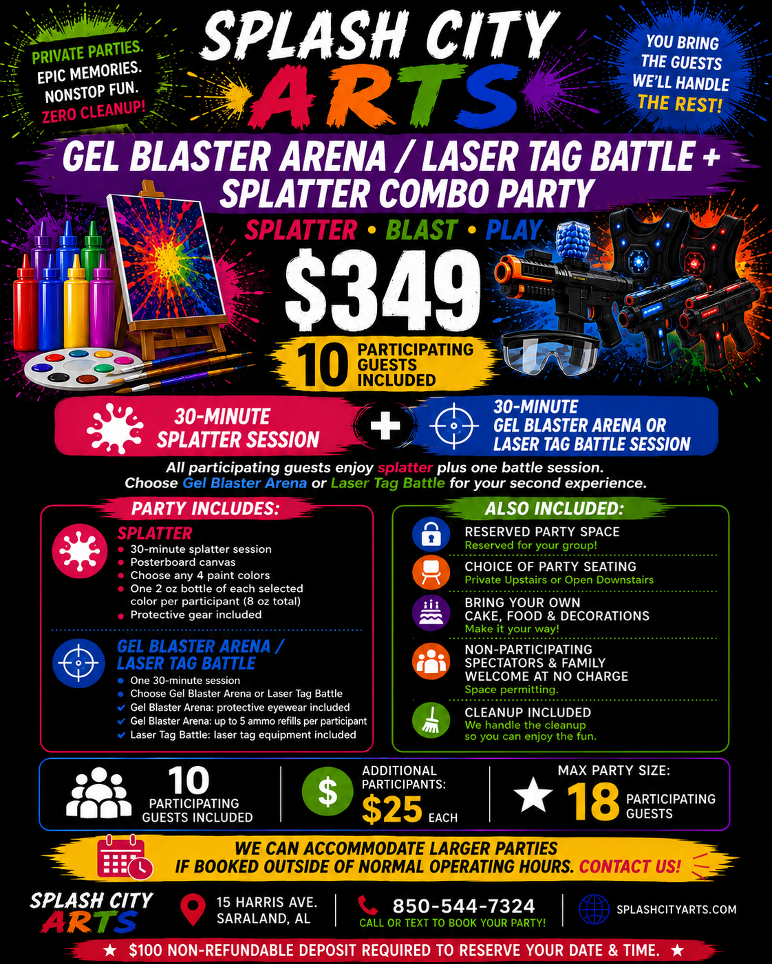 Gel or Laser + Splatter Combo Party - $349