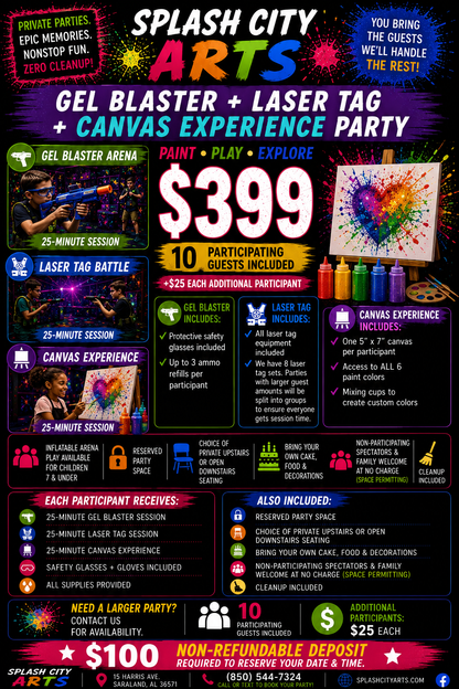 Gel Blaster + Laser Tag + Canvas Experience Party — $399