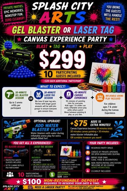 Gel Blaster OR Laser Tag + Canvas Experience Party — $299