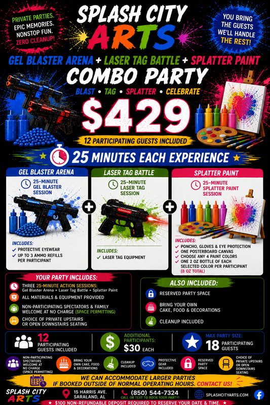 Gel + Laser + Splatter Combo Party - $429