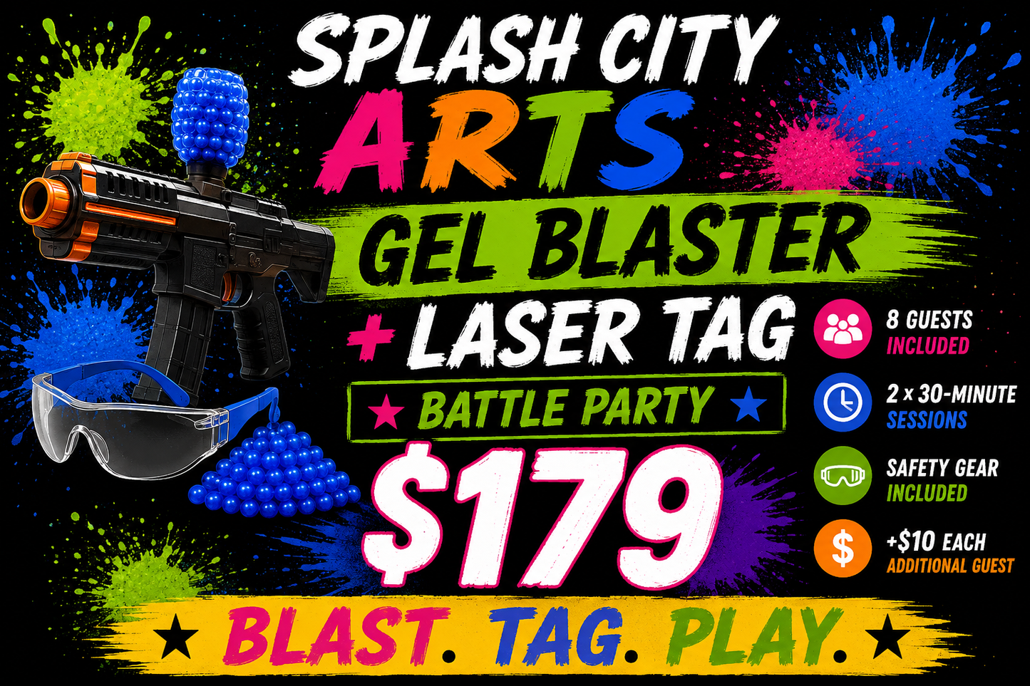 Gel Blaster + Laser Tag Battle Party — $179