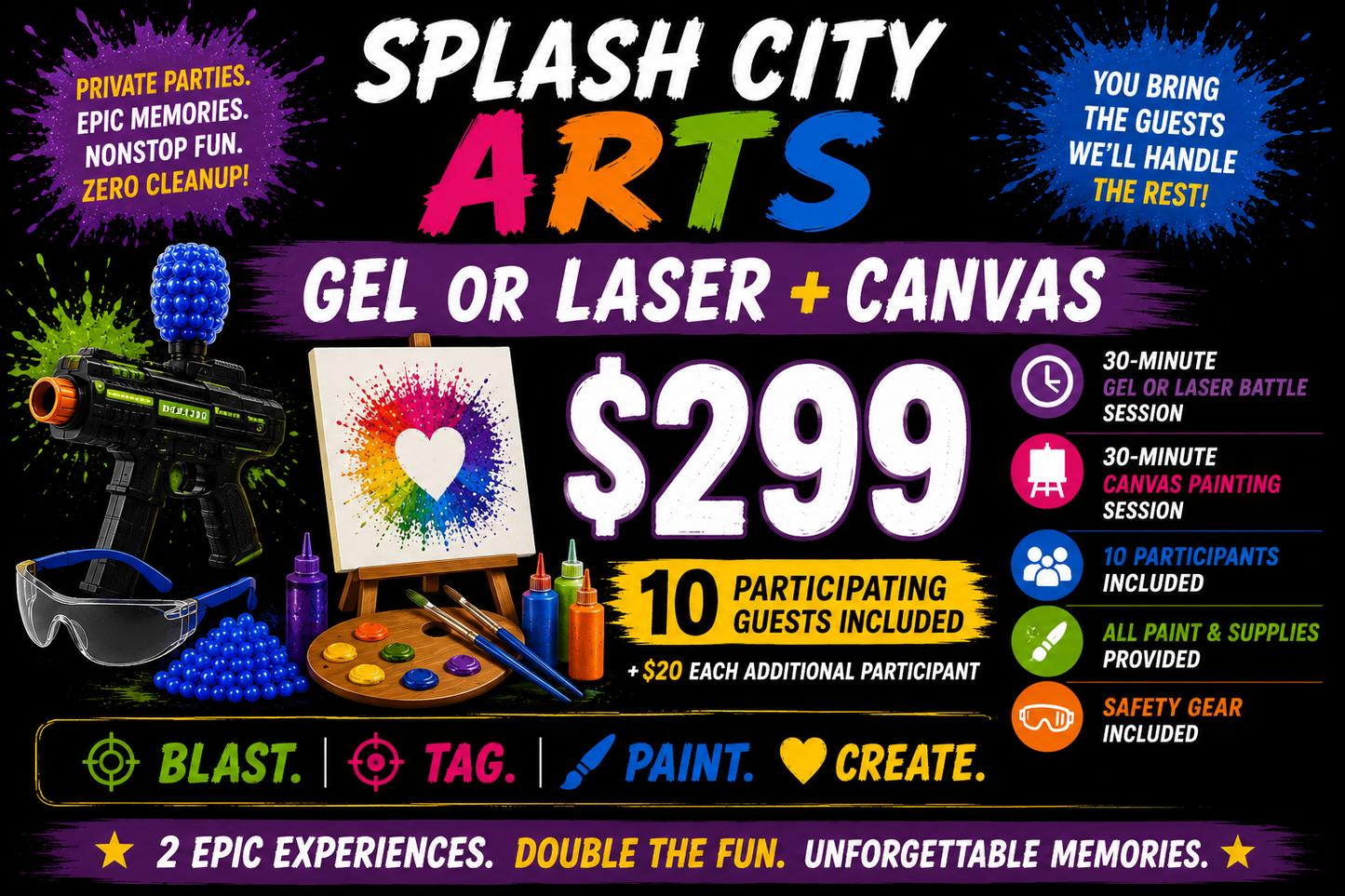 Gel Blaster OR Laser Tag + Canvas Experience Party — $299