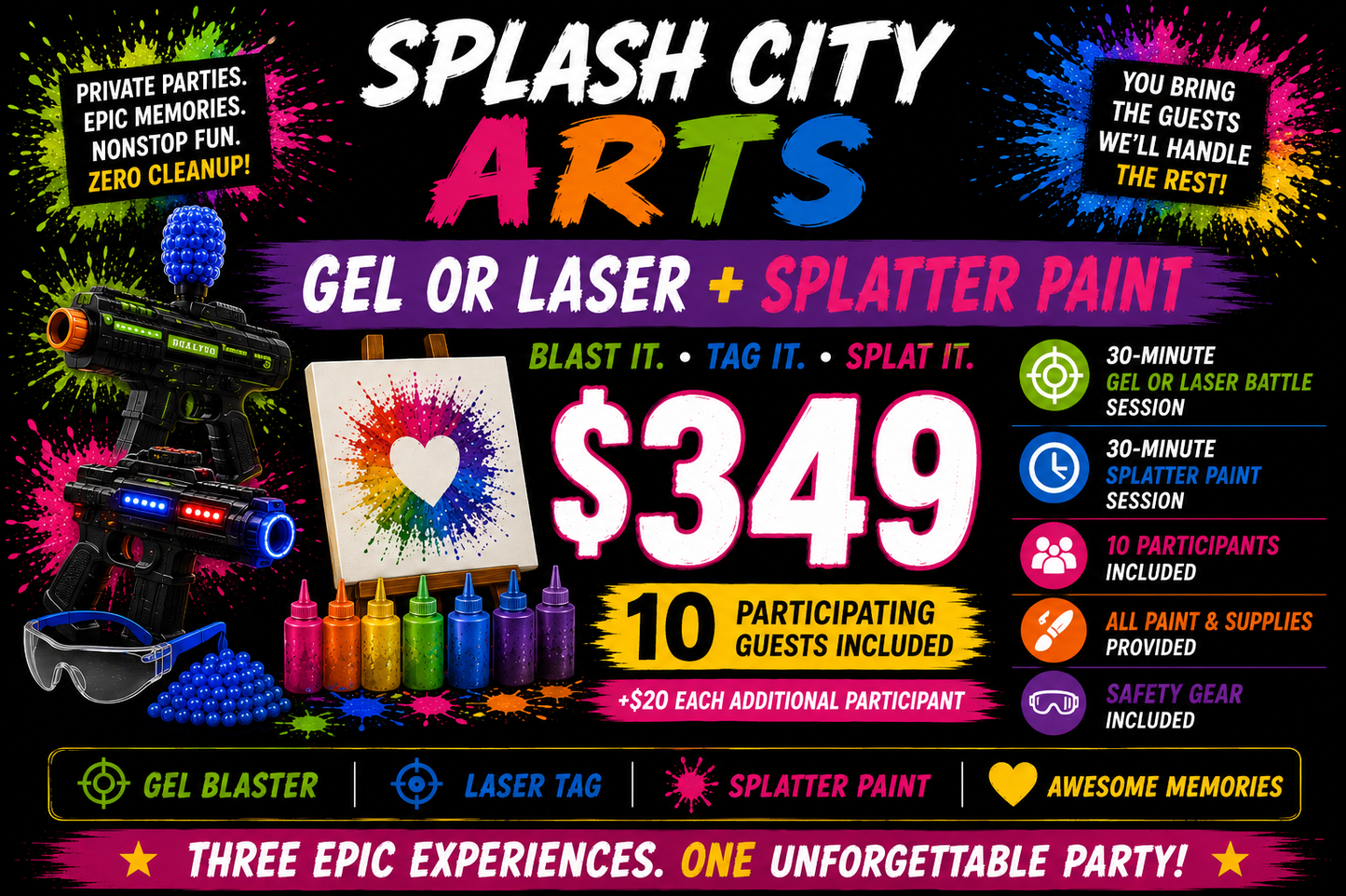 Gel Blaster OR Laser Tag + Splatter Paint Combo — $349