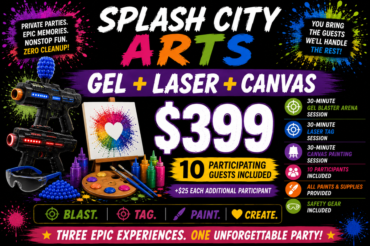 Gel Blaster + Laser Tag + Canvas Experience Party — $399