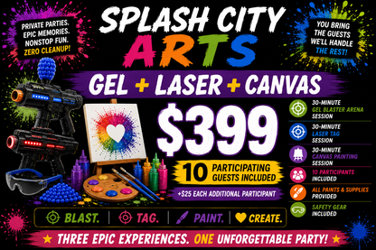 Gel Blaster + Laser Tag + Canvas Experience Party — $399